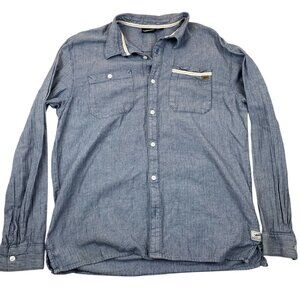 Vans Mens Shirt XL Herringbone Button-Up Long-Sleeve Blue